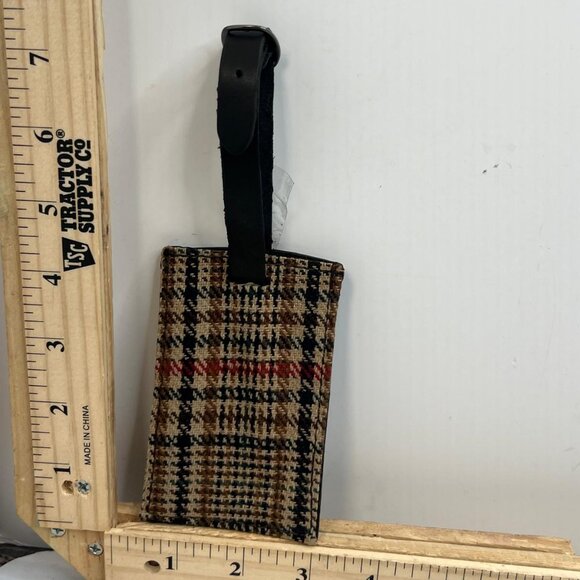 Accessories - TravelSmith Leather Plaid Luggage Tag Black Leather Strap ID Holder Travel